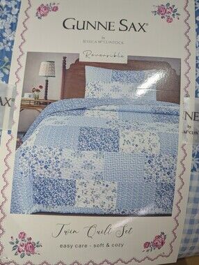 Gunne Sax Jessica McClintock Floral Cottagecore Blue Patchwork Quilt Twin Colleg